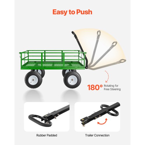 1200 Lbs Steel Garden Cart Heavy Duty Pullable Garden Wagon Yard Cart 2 in 1