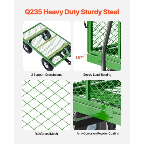 900 Lbs Steel Garden Cart on Wheels Heavy Duty Pullable Garden Wagon Yard