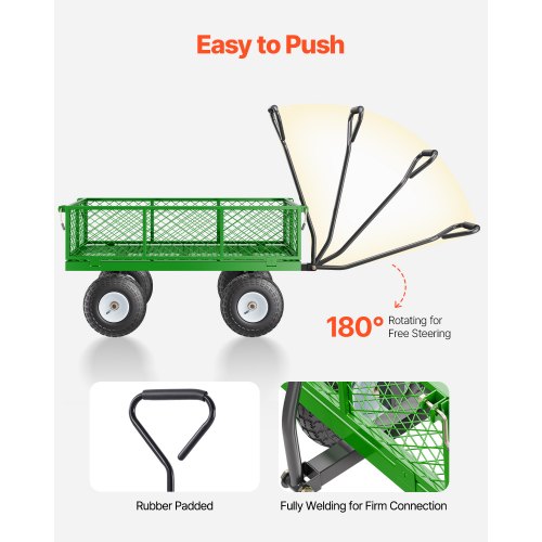 900 Lbs Steel Garden Cart on Wheels Heavy Duty Pullable Garden Wagon Yard