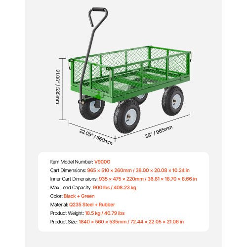 900 Lbs Steel Garden Cart on Wheels Heavy Duty Pullable Garden Wagon Yard