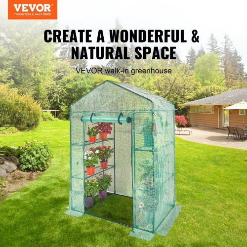 Walkin Green House 46 x 24 x 6.7 ft Greenhouse with Shelves High