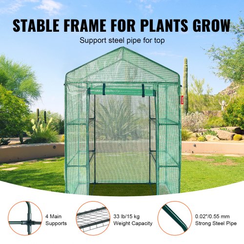 Walkin Green House 46 x 24 x 6.7 ft Greenhouse with Shelves High