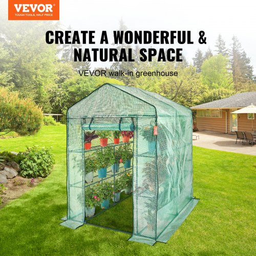 Walkin Green House 46 x 46 x 6.6 ft Greenhouse with Shelves High