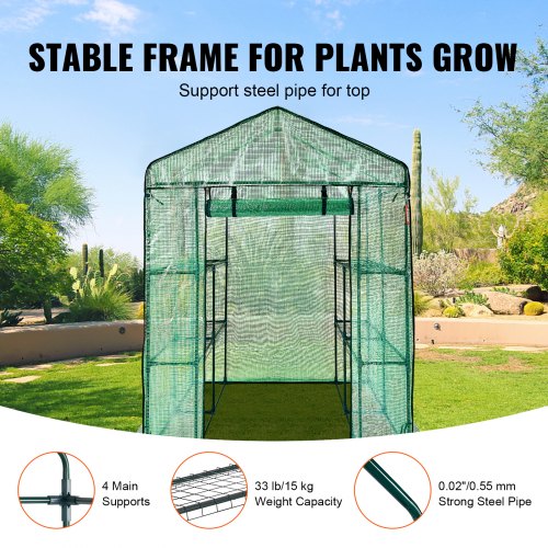 Walkin Green House 46 x 46 x 6.6 ft Greenhouse with Shelves High