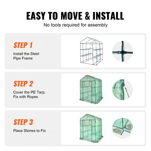 Walkin Green House 46 x 46 x 6.6 ft Greenhouse with Shelves High