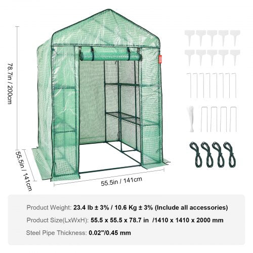 Walkin Green House 46 x 46 x 6.6 ft Greenhouse with Shelves High