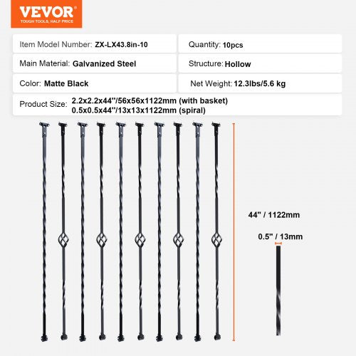 Staircase Metal Balusters 44 x 12 Galvanized Steel Decorative Banister