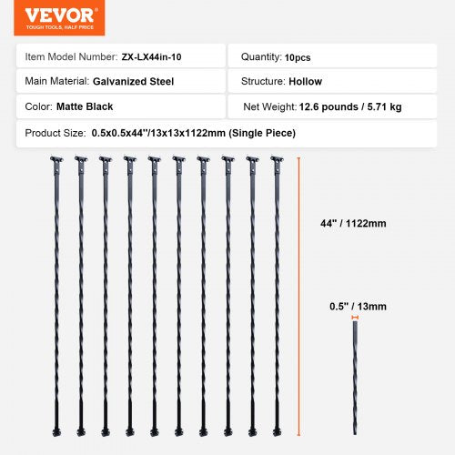Staircase Metal Balusters 44 x 12 Galvanized Steel Decorative Banister