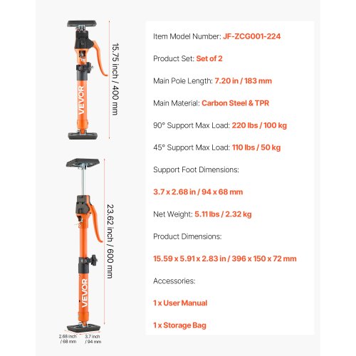 Cabinet Jack Support Pole 2Pack 1575236 Inch Steel Telescopic Quick