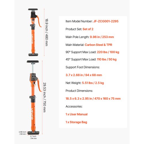 Cabinet Jack Support Pole 2Pack 189295 Inch Steel Telescopic Quick