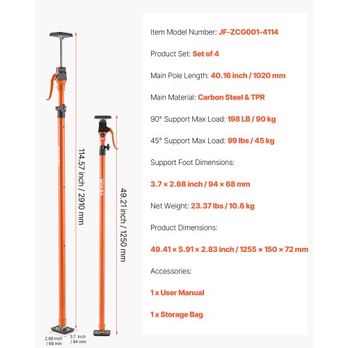 Cabinet Jack Support Pole 4Pack 4921146 Inch Steel Telescopic Quick