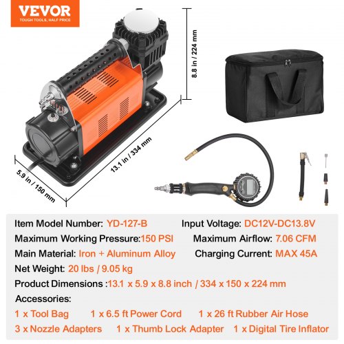 12V Heavy Duty Air Compressor – with Digital Pressure Gauge Tire Inflator