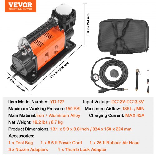 12V Portable Tire Inflator 706CFM Heavy Duty Air Compressor 150PSI