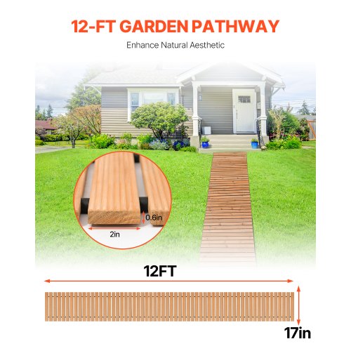 Wooden Garden Pathway 12 ft L x 17 in W NonSlip Straight Garden Walkway