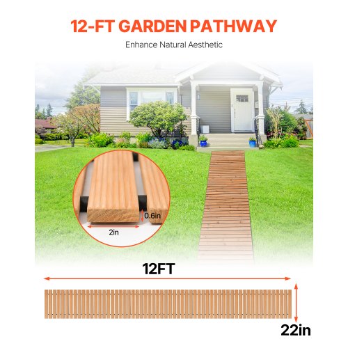 Wooden Garden Pathway 12 ft L x 22 in W NonSlip Straight Garden Walkway