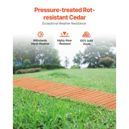 Wooden Garden Pathway 12 ft L x 22 in W NonSlip Straight Garden Walkway