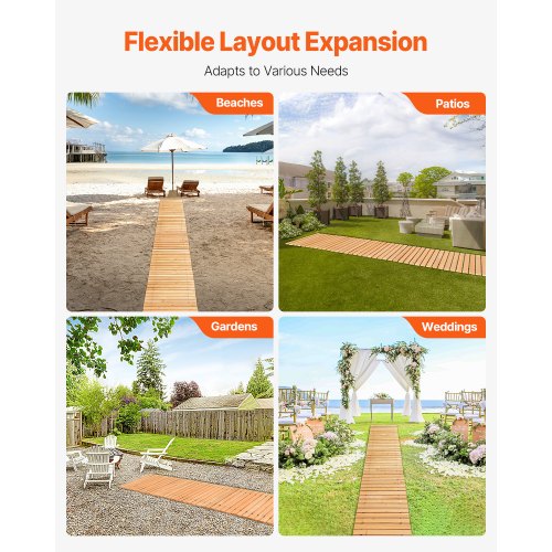 Wooden Garden Pathway 12 ft L x 22 in W NonSlip Straight Garden Walkway