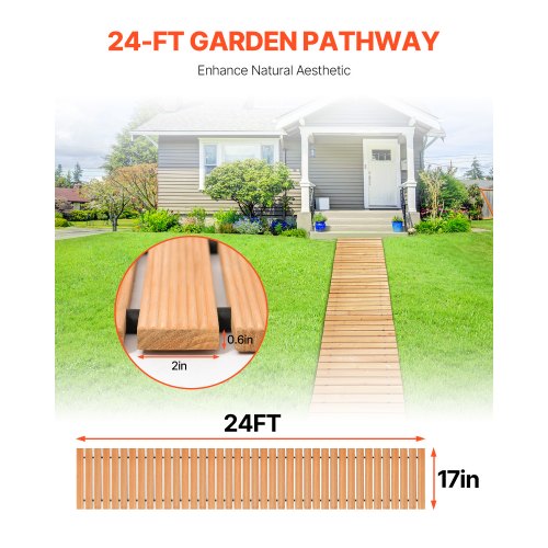 Wooden Garden Pathway 24 ft L x 17 in W NonSlip Straight Garden Walkway