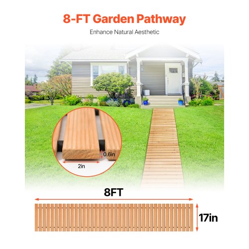 Wooden Garden Pathway 8 ft L x 17 in W NonSlip Straight Garden Walkway