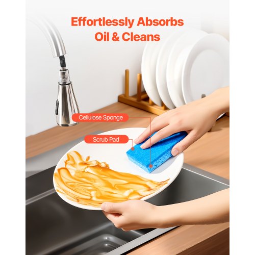 Sponges 12 Pcs Durable Natural Kitchen Sponges with Cellulose Scrub Pad