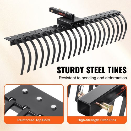 Tow Behind Landscape Rake 60 Tow Dethatcher with 21 Steel Coil Tines Lawn