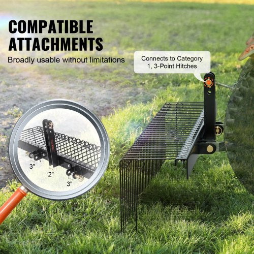 Tow Behind Landscape Rake 60 Tow Dethatcher with 21 Steel Coil Tines Lawn