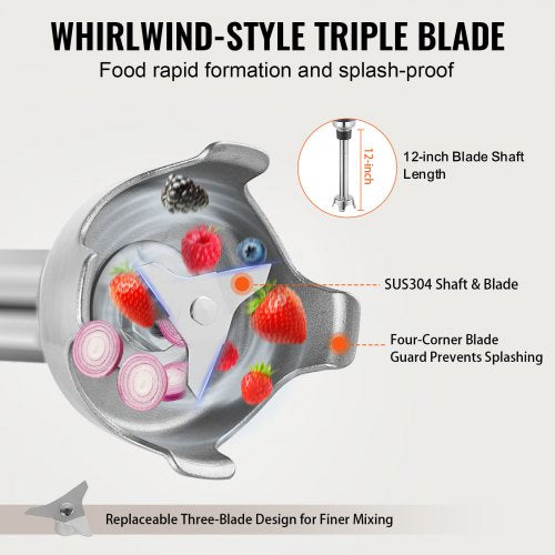 Commercial Immersion Blender 350W Heavy Duty Hand Mixer 12 inch Stepless