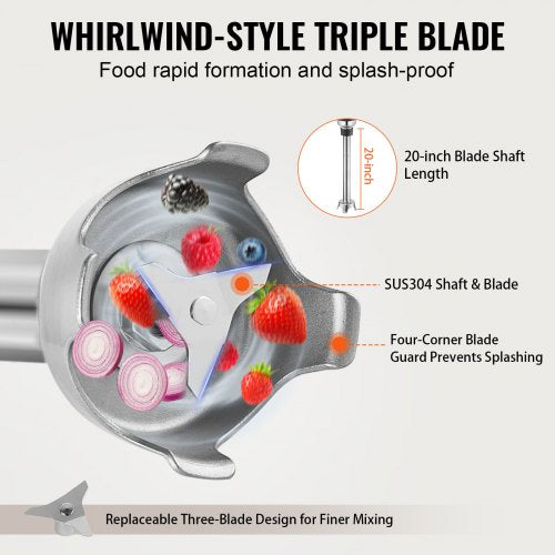 Commercial Immersion Blender 350W Heavy Duty Hand Mixer For Soup Sauces Vevor