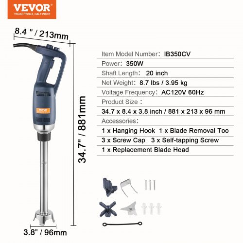 Commercial Immersion Blender 350W Heavy Duty Hand Mixer For Soup Sauces Vevor