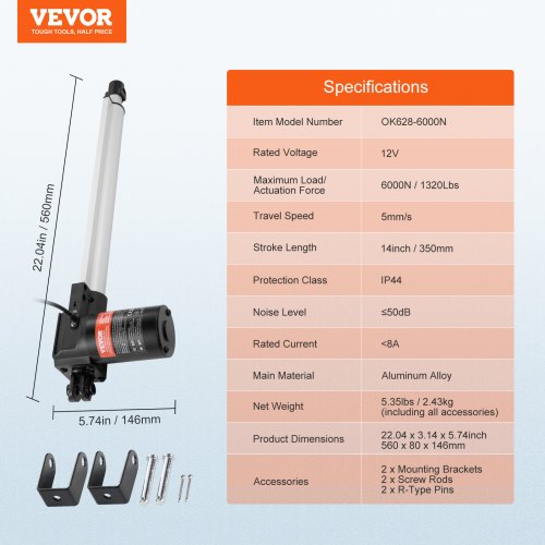 Linear Actuator 12V 14 Inch Heavy Duty 1320lbs6000N Linear Actuator
