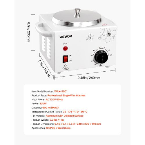 Single Wax Warmer 600ML Professional Wax Warmer for Hair Removal 32 to 176