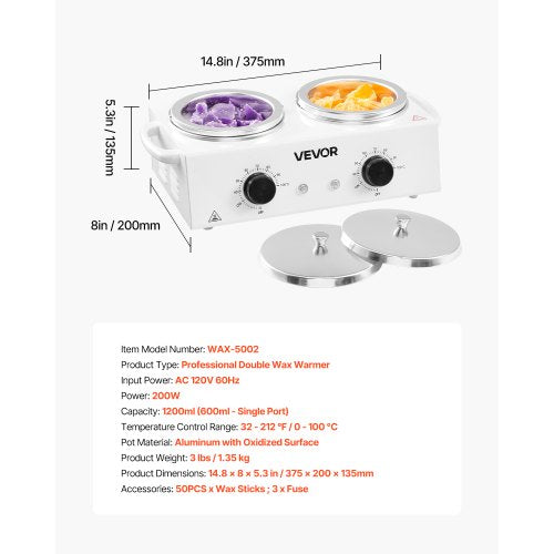 Double Wax Warmer 1200ML Professional Dual Wax Warmer for Hair Removal 32