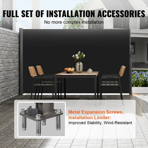 Retractable Side Awning 71x 118 Aluminum Outdoor Privacy Screen 280g