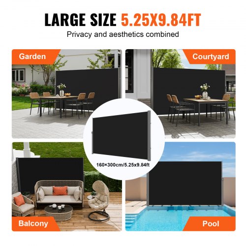 Retractable Side Awning 71x 118 Aluminum Outdoor Privacy Screen 280g