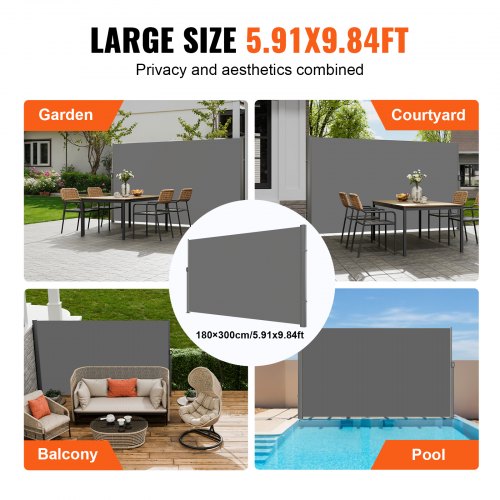 Retractable Side Awning 71x 118 Aluminum Outdoor Privacy Screen 280g