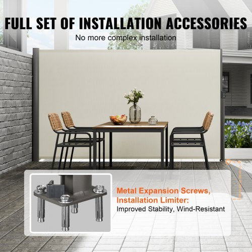 Retractable Side Awning 71x 118 Aluminum Outdoor Privacy Screen 280g