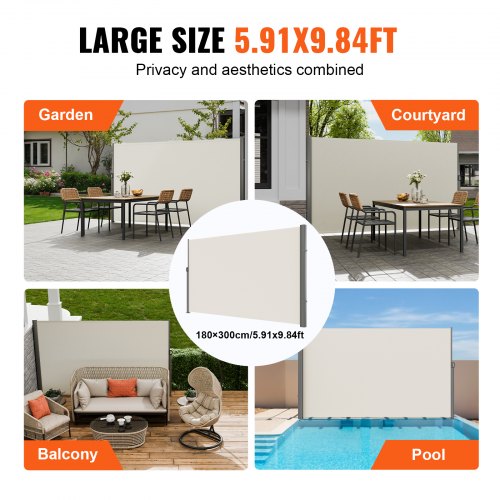 Retractable Side Awning 71x 118 Aluminum Outdoor Privacy Screen 280g