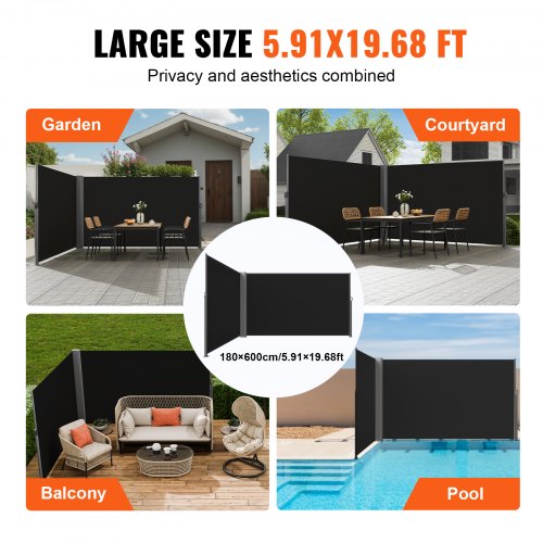 Retractable Side Awning 71x 236 Aluminum Outdoor Privacy Screen 280g