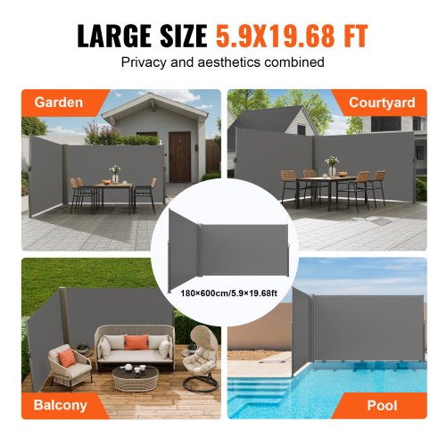 Retractable Side Awning 71x 236 Aluminum Outdoor Privacy Screen 280g
