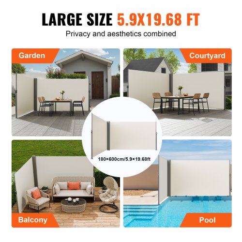 Retractable Side Awning 71x 236 Aluminum Outdoor Privacy Screen 280g