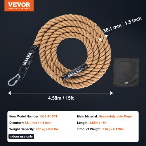 15x15FT Gym Climbing Rope Fitness Strength Training Rope Home Exercise