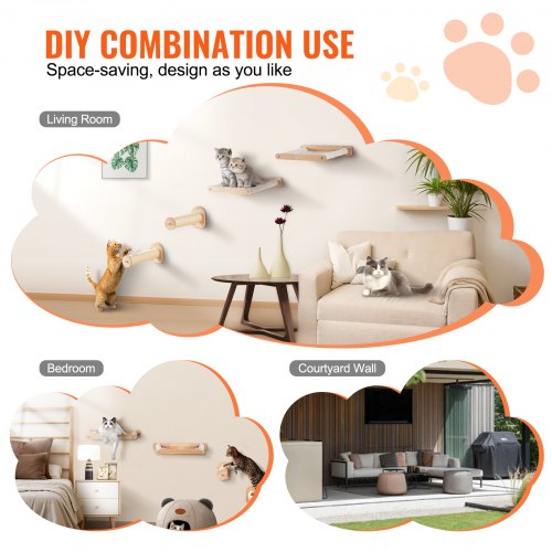 Wall Mounted Cat Shelves with 2 Jumping Posts 2 Hammocks up to 40 lbs