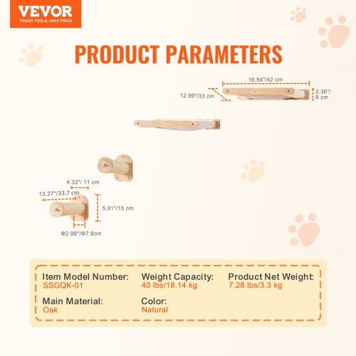 Wall Mounted Cat Shelves with 2 Jumping Posts 2 Hammocks up to 40 lbs