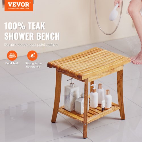 Teak Shower Bench 20 x 143 x 17.9 in Waterproof Wood Shower Stool with Storage