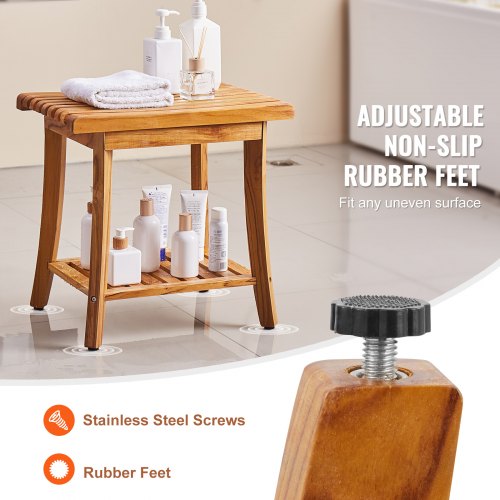 Teak Shower Bench 20 x 143 x 17.9 in Waterproof Wood Shower Stool with Storage