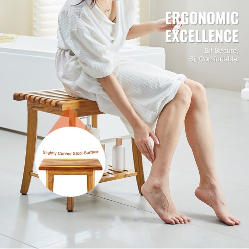 Teak Shower Bench 20 x 143 x 17.9 in Waterproof Wood Shower Stool with Storage
