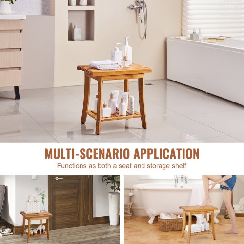 Teak Shower Bench 20 x 143 x 17.9 in Waterproof Wood Shower Stool with Storage