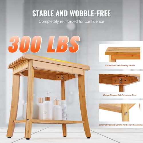 Bamboo Shower Bench 191 x 113 x 18.3 in Waterproof Shower Stool Chair