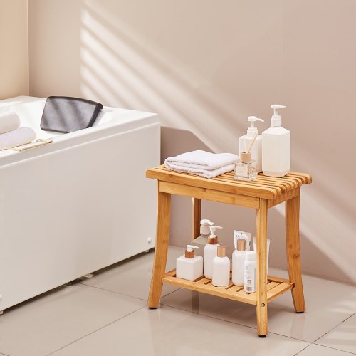 Bamboo Shower Bench 191 x 113 x 18.3 in Waterproof Shower Stool Chair