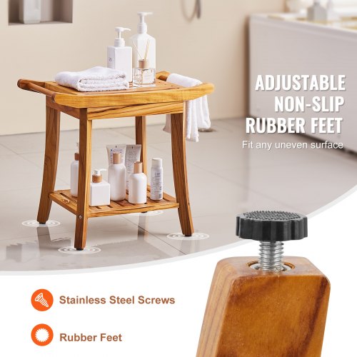 Teak Shower Bench 22 x 144 x 18.5 in Waterproof Wood Shower Stool with Storage
